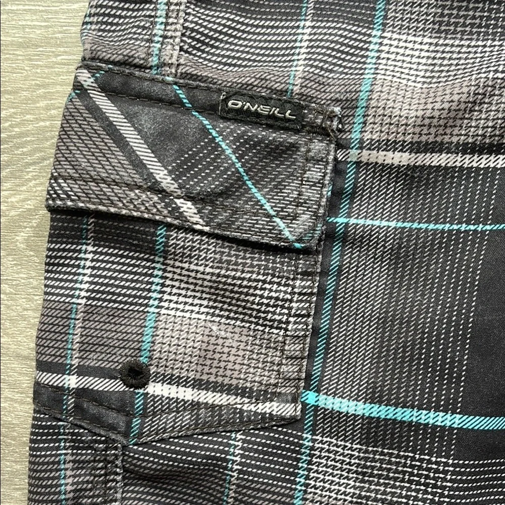 O'Neill Boys Santa Cruz Plaid Boardshorts, black/blue